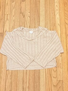 Lelis Cream Ribbed Cowl Neck Sweater